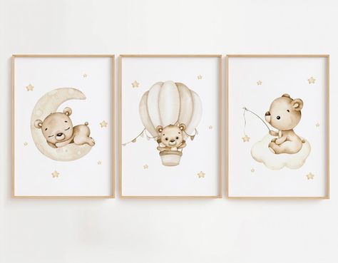 Bear Nursery Theme, Teddy Bear Nursery Decor, Teddy Bear Nursery, Bear Poster, Newborn Room, Neutral Nursery Decor, Bear Nursery, Nursery Decor Neutral, Bear Theme