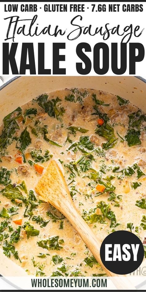 Sausage Kale Pasta Soup, Low Carb Kale Recipes, Italian Sausage Kale Soup, Italian Sausage Keto Recipes, Kale Sausage Soup, Sausage Kale Pasta, Sweet Italian Sausage Recipes, Sausage Kale Soup, Kale Sausage