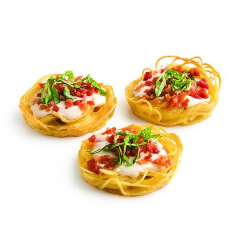 Angel Hair Pasta Nests | Hy-Vee Pasta Nests, Mini Muffin Tin Recipes, Twisted Pasta, Light Pasta Dishes, Pasta Appetizers, Light Pasta, Italian Dinner Party, Recipes Italian, Healthy Chicken Dinner