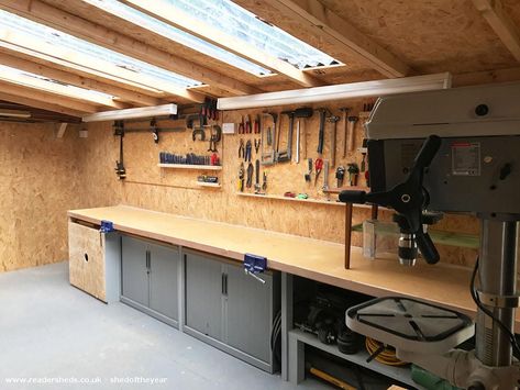 Workshop Shed Design, Home Workshop Ideas, Shed Workshop, Work Shop Building, Garage Workbench Plans, Garage Workshop Plans, Shed Of The Year, Workshop Shed, Shed Interior