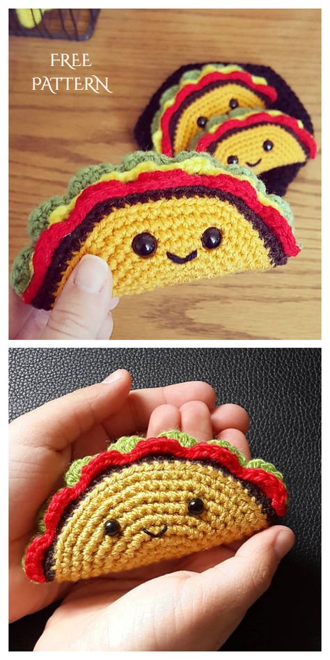 Crochet Taco Amigurumi Free Patterns - DIY Magazine Taco Character, Crochet Taco, Amigurumi For Beginners, Knitted Doll Patterns, Crochet Fruit, Pola Amigurumi, Blog Art, Crochet Food, Crochet Amigurumi Free Patterns