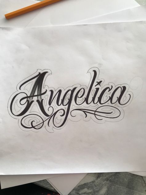 Angelica Name Tattoo, Angela Name Design, Lettering Name, Tattoo Fonts Alphabet, Medusa Tattoo Design, Word Stencils, Tattoo Lettering Design, Lettering Styles Alphabet, Knight Tattoo