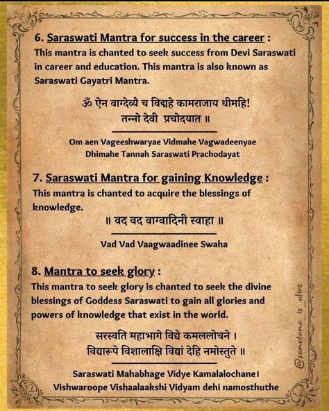 Saraswati Goddess Mantra, Goddess Mantra, Saraswati Mantra, Most Powerful Mantra, Saraswati Mata, Photos Of Ganesha, Desi Khana, Devotional Topics, Durga Mantra