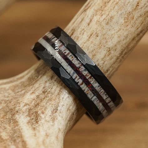 Antler Rings For Men, Antler Rings, Antler Wedding Band, Deer Antler Ring, Western Rings, Black Fire Opal, Opal Wedding Band, Western Tattoos, Bone Ring