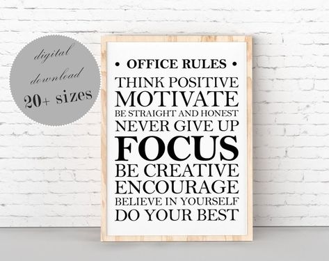 In This Office Sign Motivational Office Rules Quote For | Etsy Office Motivational Quotes, Office Rules, Rules Quotes, Teamwork Quotes, Office Quotes, Work Quotes Inspirational, We Are A Team, Office Signs, Personalized Artwork