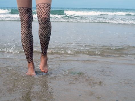 mermaid tights Fish Scale Tattoo, Types Of Mermaids, Mermaid Tights, Under The Sea Bathroom, Awful Tattoos, Evil Mermaids, Stocking Tattoo, Cool Tights, Scale Tattoo