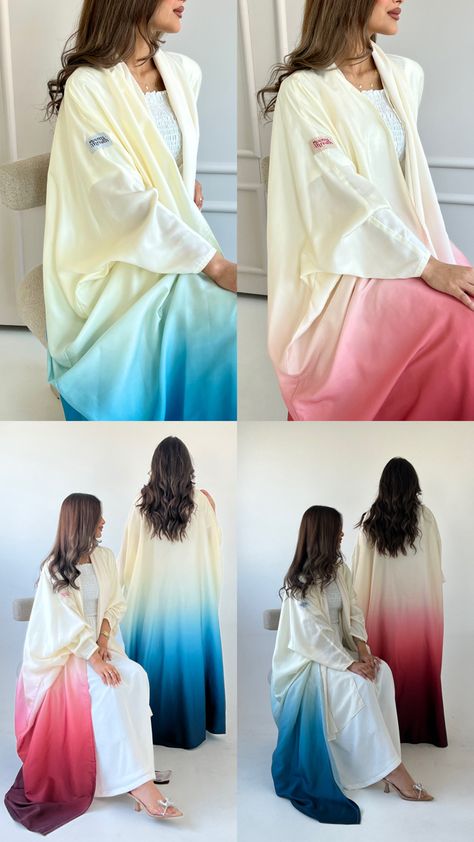 عبايات صيفيه Ombre Abaya, Abaya Stitching, Ramadan 2025, Abaya Ideas, Abaya Styles, Blue Winter Coat, Handmade Things, Hijabi Style, Trendy Dress Outfits