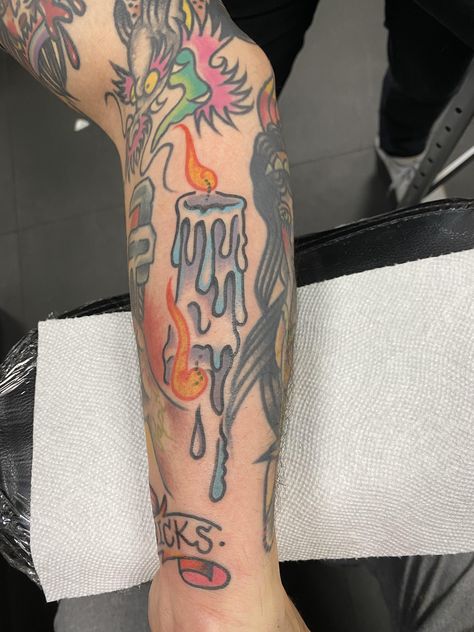 Double Candle Tattoo, Double Sided Candle Tattoo, Double Ended Candle Tattoo, Candlestick Tattoo, Candle Tattoo Design, Stick Tattoo, Trending Tattoos, Candle Tattoo, Prison Tattoos