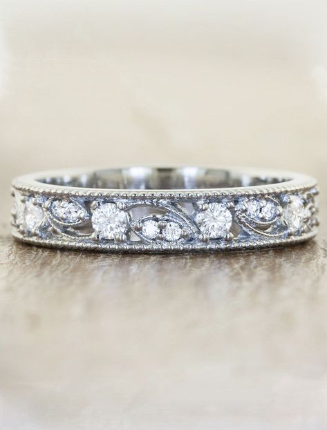 Emeli: Intricate Floral Carving Wedding Band | Ken & Dana Design Expensive Wedding Rings, Matching Wedding Rings, Rings Vintage, Ruby Engagement Ring, Mon Cheri, Wedding Ring Designs, Wedding Rings Unique, Wedding Rings Vintage, Design Wedding