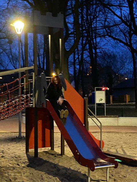 Cool playground photo at night!! Night Playground Aesthetic, Playground At Night Aesthetic, Dark Playground, Playground At Night, Teen Dirtbag, Playground Shoot, Playground Aesthetic, Photo At Night, Neighborhood Aesthetic