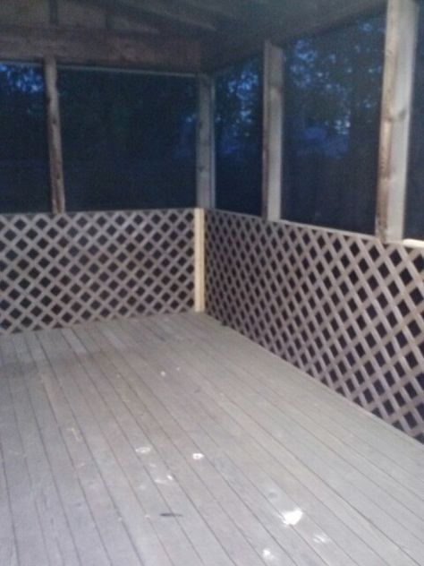 My porch, just put lattice up as well as pet screen...dog proof Porch With Lattice, Lattice Ideas, Screen In Porch, Porch Lattice, Lattice Deck, Deck Rails, Screened In Porch Diy, Porch Diy, Porch Enclosures