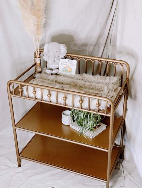 Gold Crib, Diaper Changing Station, Changing Station, Nursery Inspo, Baby Girls Nursery, Changing Table, Future Kids, Girl Nursery, Girls Bedroom