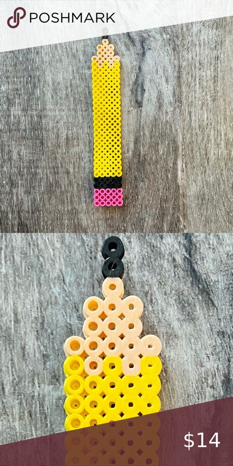 Pencil book mark book perler beads read gift handmade Perler Bead Book Mark Patterns, Book Perler Beads, Perler Beads Bookmark, Bead Bookmarks, Hammer Beads, Perler Creations, Pearl Beads Pattern, Beads Patterns, Easy Perler Beads Ideas