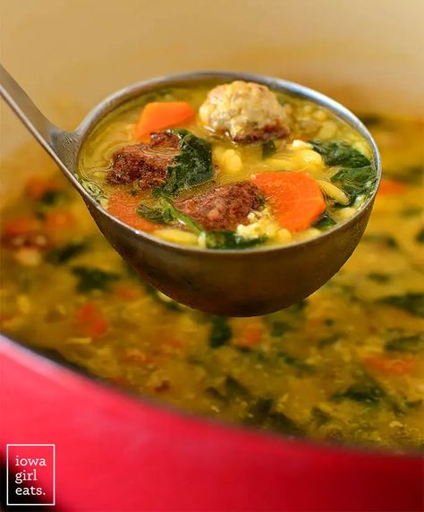 Get ready to fall in love with Italian Wedding Soup! This hearty soup full of vegetables, pasta, and homemade @NationalPorkBoard meatballs will win you over. iowagirleats.com keywords: soup recipes, soup recipes healthy, soup recipes easy, italian wedding soup recipe Wedding Soup Recipe, Italian Wedding Soup Recipe, Vegetables Pasta, Clean Eating Guide, Wedding Soup, Iowa Girl Eats, Hearty Soup, Homemade Meatballs, Wild Rice Soup