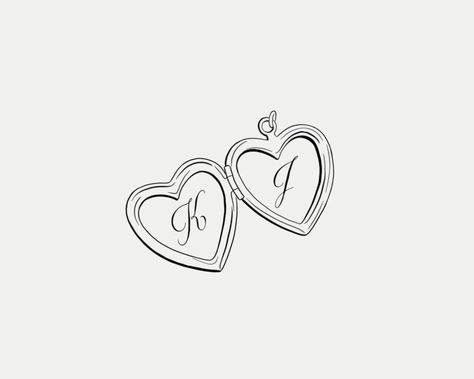 Locket Drawing Simple, Open Heart Locket Tattoo, Small Locket Tattoo, Locket Sketch, Locket Initial Tattoo, Locket Tattoo With Initials, Lockette Tattoo, Traditional Locket Tattoo, Open Locket Tattoo