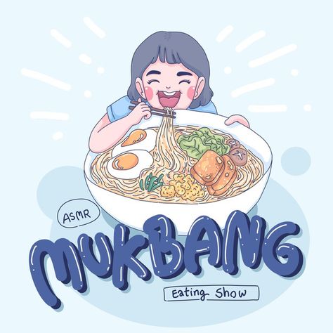 Mukbang cartoon illustration. Premium Ve... | Premium Vector #Freepik #vector #food #woman #girl #character 2d Food Illustration, Food Cartoon Aesthetic, Eating Food Illustration, Mukbang Aesthetic, Cartoons Eating, Food Animation, Happy Mothers Day Banner, Mother's Day Banner, Mother's Day Background