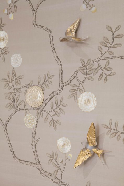 Fromental Wallpaper, Crystal House, Chinoiserie Pattern, Wedding Backdrop Design, Lalique Crystal, Mirror Design Wall, Nursery Room Inspiration, Backdrop Design, Swallows