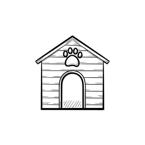 Dog House Tattoo, Cat House Drawing, Dog House Illustration, Dog House Drawing, Simple House Drawing, House Doodle, Small Dog House, House Outline, Desk Pet