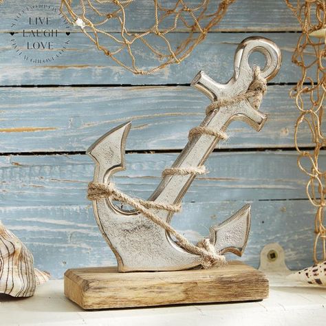 Bring a beach and seaside theme to your home with nautical decor & nautical bedroom decor that is perfect for your bathroom, bedroom or anywhere! Nautical Bedroom Decor, Nautical Decor Bedroom, Ocean Bedroom, Bathroom Theme, Bathroom Ornaments, Wood Anchor, Seaside Apartment, Wooden Ideas, Coastal Garden