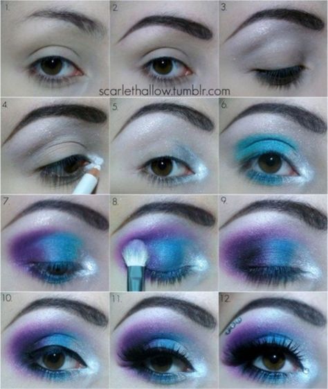 Elsa Makeup, Ursula Makeup, Eyeshadow Liner, Party Makeup Tutorial, Galaxy Makeup, Silver Eyeshadow, White Eyeshadow, Make Up Tutorials, White Shadow