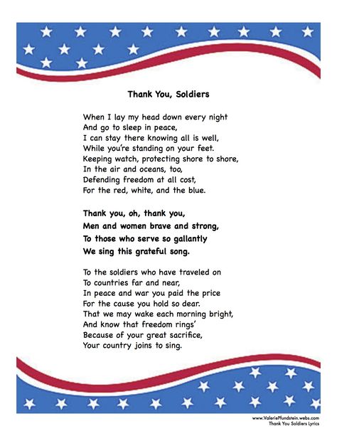 Thank You Soldiers lyrics Letter To Soldier Ideas Writing, Poems For Veterans Day, Veterans Day Letter Template, Veterans Day Songs, Thank You Soldiers, Letters To Veterans, Veterans Day Poem, Letter Of Gratitude, Veterans Day Thank You