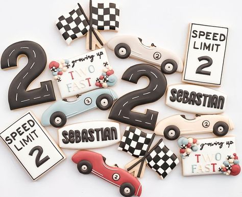 g r o w i n g u p t w o f a s t c o o k i e s 🏁🏎 🏆 number 2 inspo from the super talented @maisonscustomcookies | Instagram 2 Fast 2 Curious Cookies, Two Fast Cookies Birthday, Fast One Cookies, Two Fast Birthday Cookies, Two Fast Cookies, Race Car Cookies, Birthday Cookies Decorated, Two Fast Birthday, Car Cookies