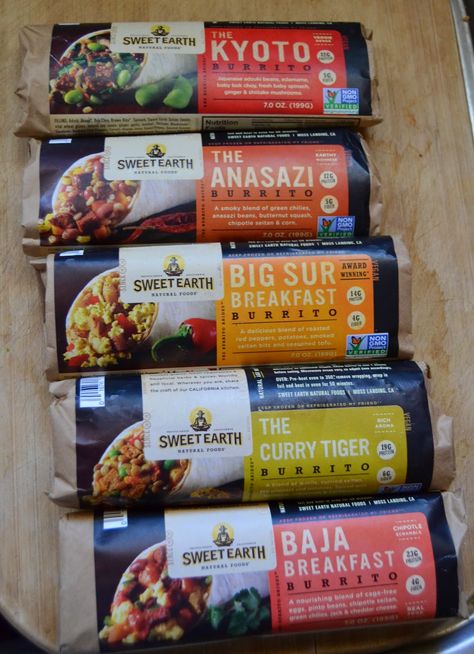 Sweet Earth Burritos - clean eating on the go! Carried by Target! Clean Eating On The Go, Salad Design, Eating On The Go, Frozen Food Packaging, Sandwich Packaging, Spices Packaging, Steamed Chicken, Frozen Breakfast, Bakery Design