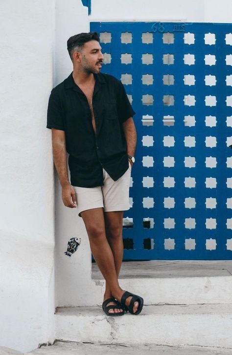 Greece Vacation Outfit Men, Men’s Honeymoon Outfits, Mens European Fashion Summer Casual, Tulum Outfits Men, Mens European Fashion Summer, Men Vacation Outfits, What To Wear On A Boat, Mens Vacation Outfits, Men Vacation