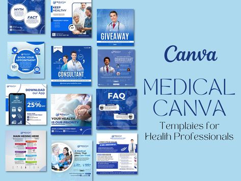 "Medical Canva Templates for Health Professionals | Medical Branding | Health Templates | Medical Clinic If you're a health or wellness influencer looking to up your social media game, these customizable Instagram templates are just what you need. Featuring bold, eye-catching designs and customizable text fields, these templates are perfect for showcasing your brand and engaging with your followers. From motivational quotes to healthy recipe posts, these templates make it easy to create stunning Healthcare Instagram Feed, Health Care Social Media Post, Doctor Social Media Post, Hospital Social Media Post, Medical Graphic Design, Medical Social Media Design, Medical Social Media Post, Medical Instagram, Clinic Social Media