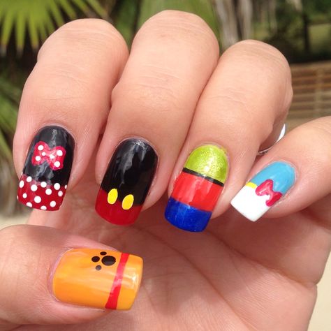 My Disney Nails :) Simple Disney Nails, Disney Themed Nails, Mickey Mouse Nail Art, Disney Nail Art, Disney Nail Designs, Mickey Mouse Nails, Disney Inspired Nails, Minnie Mouse Nails, Mickey Nails