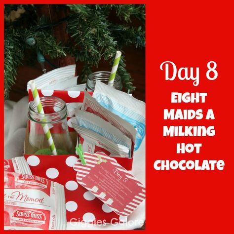 “On the eighth day of Christmas my true love gave to me, Eight Maids A Milking …but those poor maids were exhausted after all that milking so we delivered some hot cocoa instead. I thought the eight packets of hot cocoa needed a little extra pizzazz so I decided to add some milk bottles to today’s gift. … 8 Maids A Milking Ideas, 12 Days Of Christmas College Care Package, Mmm Crafts 12 Days Of Christmas, Hot Cocoa Kits For Kids, Eight Maids A Milking Christmas, Hot Cocoa Packet Gifts, Christmas Service Projects, Advent Calendar Activities, 12 Days Of Xmas