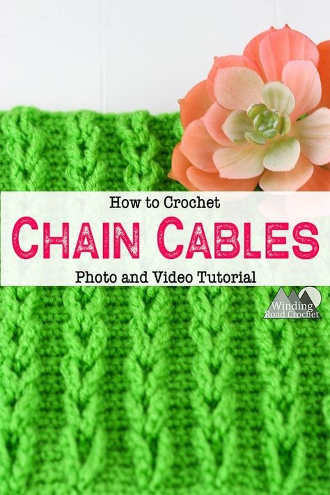 Learn to create raised crochet cables without post stitches. The Chain Cable stitch is a great alternative to the traditional crochet cables. Left and right handed video tutorial available. #crochetstitch #crochettutorial Raised Crochet Stitches, Cable Stitch Pattern, Texture Crochet, Crochet Cables, Winding Road Crochet, Crochet Cable Stitch, Bean Stitch, Crochet Cable, Crochet Chain