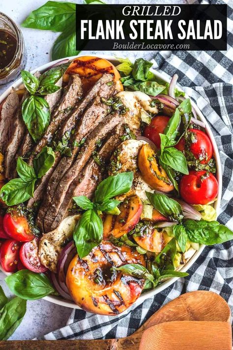 Recipe With Peaches, Flank Steak Salad, Main Dish Salad Recipes, Steak Salad Recipe, Grilled Steak Salad, Grilled Salad, Meat Salad, Grilled Flank Steak, Peach Salad