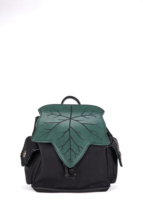 Adventurer Backpack Dnd, Widow Clothing, Korok Forest, Edgy Clothing, Lone Wanderer, Vegan Leather Backpack, Embroidered Leaves, Leather Leaf, Witchy Fashion