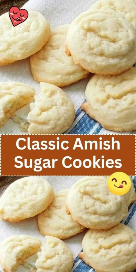 Bake a batch of love with these Classic Amish Sugar Cookies. Soft, chewy, and packed with a delightful blend of vanilla and buttery sweetness, these cookies capture the essence of tradition. Decorate them with colorful frosting or savor their simplicity - either way, they're a timeless treat. Amish Cookies, Sugar Cookies Soft, Amish Sugar Cookies, Drop Sugar Cookies, Crispy Chocolate Chip Cookies, Cinnamon Sugar Cookies, Butter Sugar Cookies, Lemon Sugar Cookies, Chewy Sugar Cookies