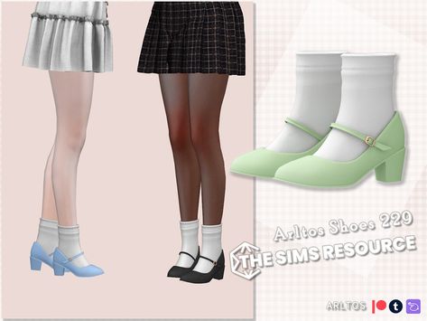 Sims 4 Mary Janes Cc, Sims 4 Mary Janes, Cottagecore Heels, Red Mary Jane Shoes, Teen Socks, Peter Pan Dress, French Shoes, Cc Folder, Dress With Gloves