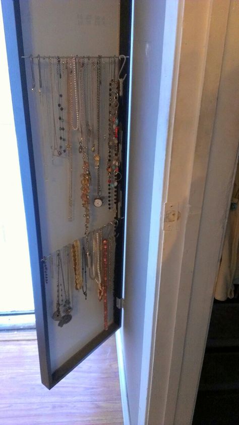 IKEA STAVE Mirror Hack Jewelry Case | MarlaneDesign Ikea Stave Mirror, Diy Jewelry Mirror, Mirror Ikea, Ikea Mirror Hack, Ikea Small Spaces, Mirror Hack, Kids Bedroom Remodel, Guest Bedroom Remodel, Small Bedroom Remodel