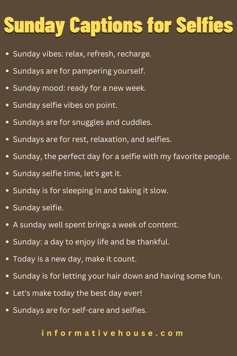 Sunday Captions for Selfies: Inspirational Quotes to Up Your Instagram Game It Sunday Quotes, Sunday Selfie Instagram Story, Sunday Instagram Story Quotes, Lazy Sunday Captions Instagram, Lounge Captions, Caption For Glasses Selfie, Sunday Morning Captions Instagram, Comment For Sister Picture Instagram, Sunday Selfie Captions