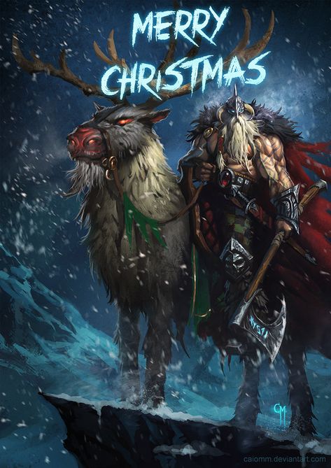 Fantasy Viking Santa Riding Reindeer Viking Christmas, Art Geek, Christmas Horror, Art Alien, Bd Art, Bad Santa, Creepy Christmas, Dark Christmas, Ange Demon