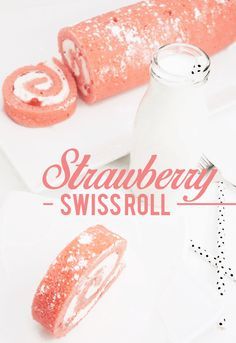 Strawberry Swiss Roll, Swiss Roll Cakes, Swiss Roll Cake, Cake Roll Recipes, Yoghurt Cake, Strawberry Filling, Whipped Cream Cheese, Pink Foods, Swiss Roll