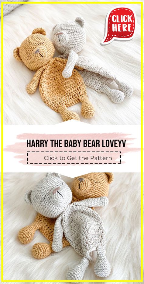 crochet Harry the baby bear lovey easy pattern via @shareapattern.com Crochet Kitten Lovey Free Pattern, Free Bear Lovey Crochet Pattern, Crochet Lovey Bear, Free Crochet Baby Gifts, Crochet Teddy Bear Lovey, Crochet Bear Amigurumi, Free Crochet Lovey Pattern Easy, Crochet Baby Plushies, Crochet Lovey Pattern Free