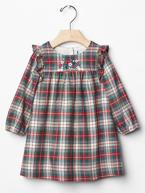 Pin for Later: 62 Adorable Outfits For Baby's First Christmas Gap Flannel Dress Gap Flannel Dress ($40) Plaid Flannel Dress, Kids Dress Wear, Baby Dress Design, Girl Dress Patterns, Flannel Dress, Baby Frocks Designs, Frocks For Girls, Floral Image