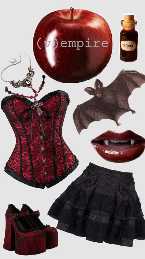 #vampire #aesthetic #vampireaesthetic #empire #apple #gothic #goth #gothaesthetic #darkred #darkredaesthetic Gothic Halloween Outfit, Pretty Vampire Costume, Cute Vampire Outfit, Summer Vampire Outfit, Vampire Clothes Women, Vampires Outfit, Vampire Outfit Halloween, Gothic Vampire Outfit, Vampire Outfit Female