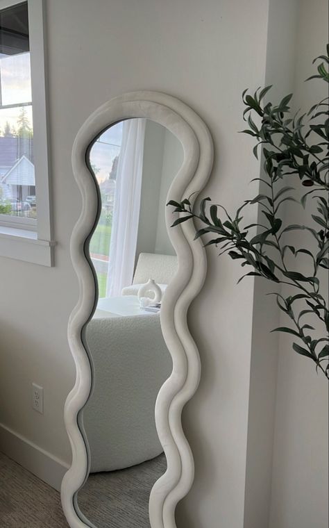 Fancy Sink, Leaning Against Wall, Arched Floor Mirror, Mirror Standing, Mirror Decor Living Room, Full Length Mirrors, Wavy Mirror, Wooden Mirror Frame, Living Room Decor Inspiration