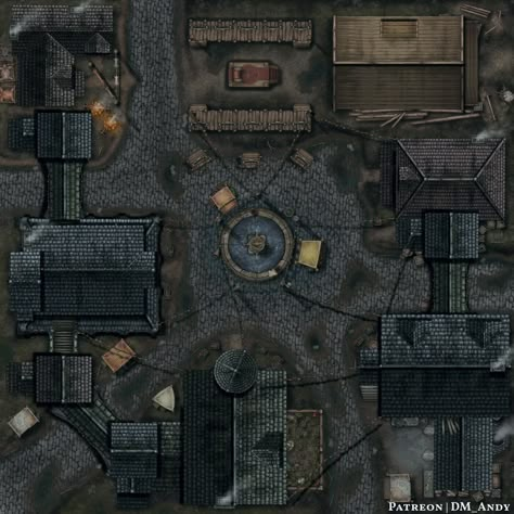 Village Town Square - Multi Level Battle Map : dndmaps Dnd Resources, Curse Of Strahd, Map Ideas, Village Map, Dnd World Map, Building Map, Battle Map, Fantasy Town, City Scapes