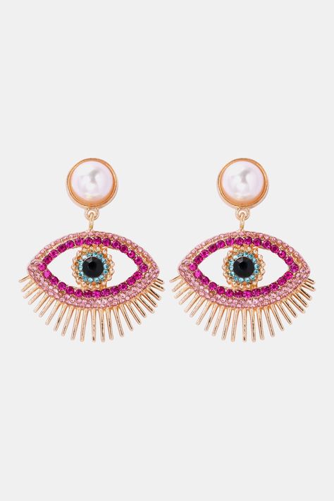 Evil Eye Shape Rhinestone Zinc Alloy Synthetic Dangle Earrings Pink Collar, Eye Shape, Pearl Earrings Dangle, Modern Earrings, Eye Shapes, Christmas Jewelry, Girls Jewelry, Pearl Jewelry, Evil Eye