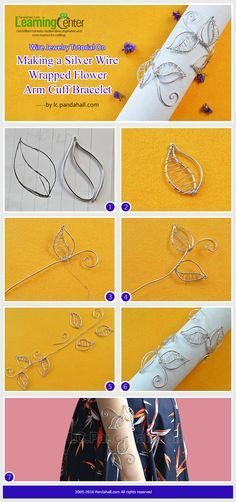 Wire Jewelry Tutorial On Making a Silver Wire Wrapped Flower Arm Cuff Bracelet Flower Arm Cuff, Wire Wrapped Flower, Cincin Diy, Piercing Clip, Wrapped Bracelets, Anting Manik, Arm Cuff Bracelet, Gold Schmuck, Wire Tutorials