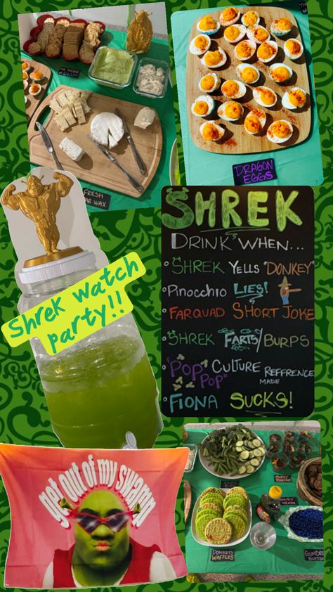 Shrek Themed Dinner, Shrek Bridal Shower Ideas, Shrek Party Food, Shrek Themed Food, Shrek Bachelorette Party, Shrek Food, Shrek Christmas, Shrek Birthday Party, Shrek Halloween