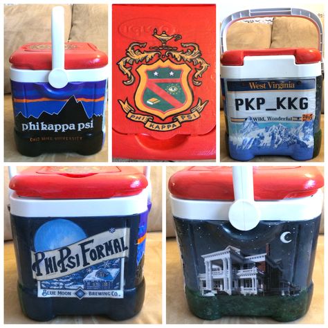 Frat Cooler, Phi Kappa Psi Phi Mu Crafts, Formal Cooler Ideas, Phi Kappa Psi, Greek Crafts, Fraternity Coolers, Alpha Phi Omega, Frat Coolers, Cooler Painting, Phi Sigma Sigma