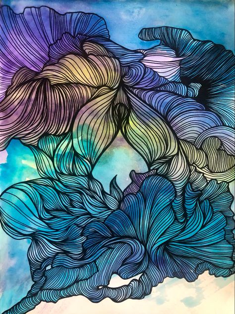 Watercolor And Zentangle, Zentangle Watercolor, Watercolor Zentangle, Plant Drawings, Zen Doodle Art, Tangle Art, Plant Drawing, Zen Art, Zen Doodle